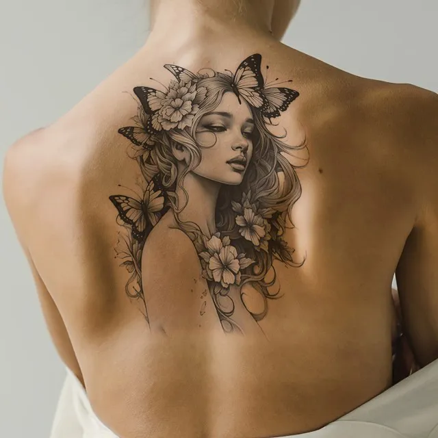 Začasna tattoo nalepka z motivom dekleta in rož